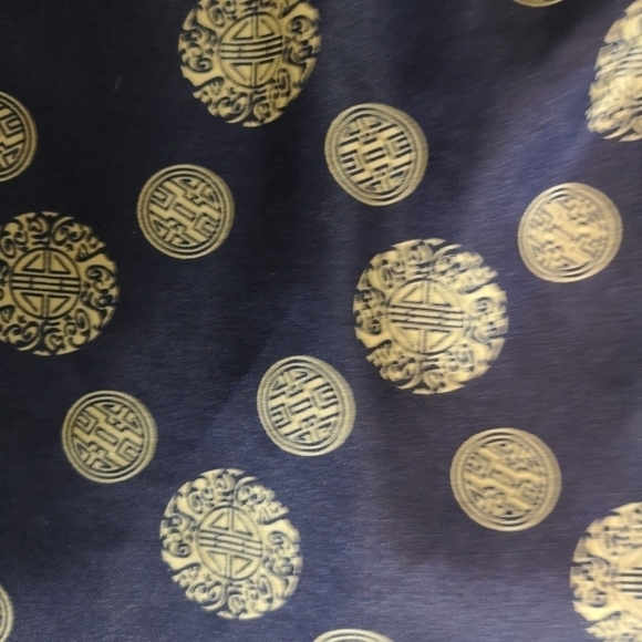 90s vintage Navy chinoiserie printed pull on satin viscose pajama pants - Picture 4 of 4